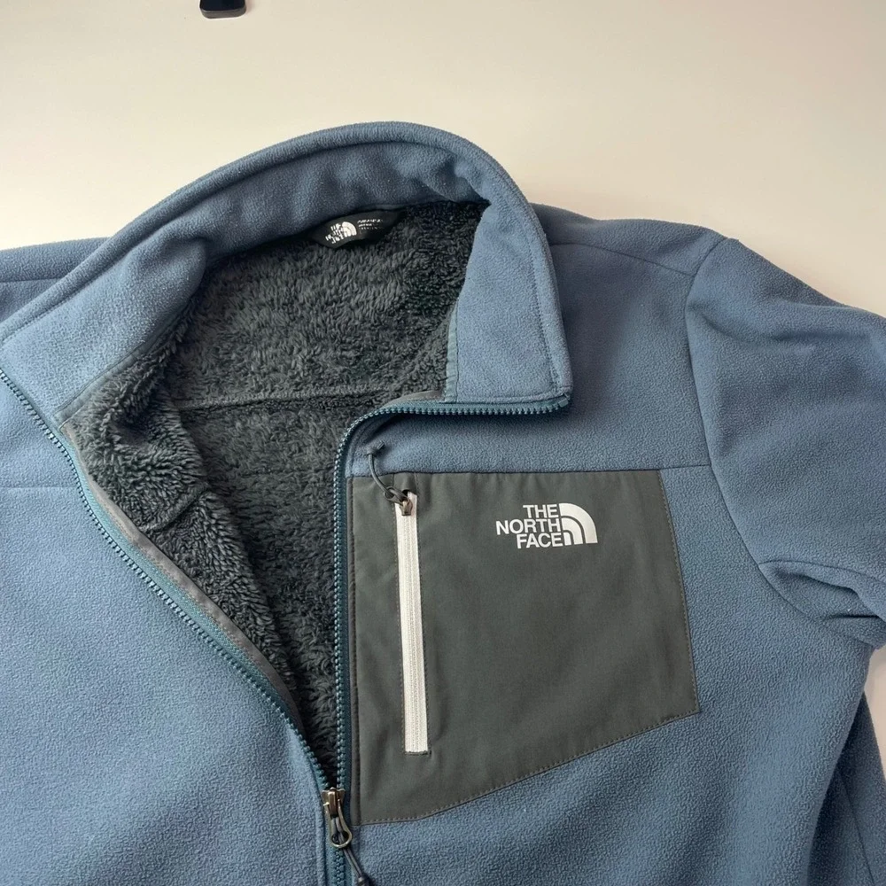 The North Face Mens Full Zip Sherpa Lined Fleece Jacket Blue Gray Large CUA6